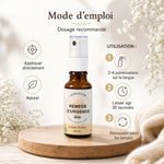 Spray Remède d'Urgence Bio Auraflor avec guide d'utilisation en 3 étapes et fleurs blanches