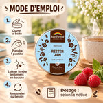 Boîte ronde Biofloral Rester Zen en pastilles goût framboise, fleurs de Bach, avec tasse de thé et mode d'emploi