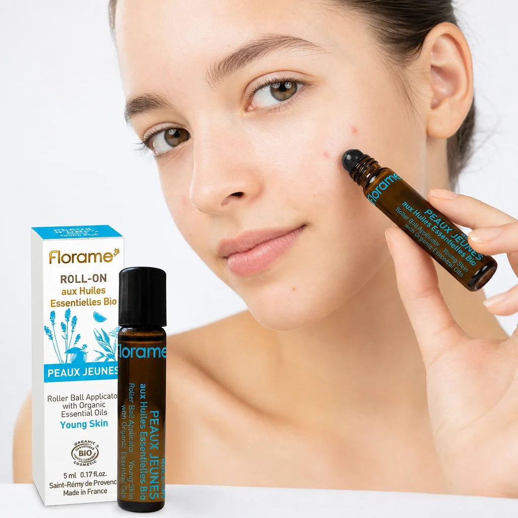 Roll-on anti-imperfections Florame bio applicateur bille noire peau jeune soins naturels