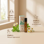 Roll-on Calme Tête Florame bio : guide application tempes massage en 3 étapes avec ingrédients naturels