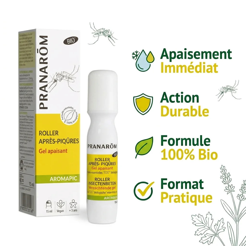 Roller Après-Piqûres Bio Pranarom avec bénéfices: apaisement immédiat et formule 100% naturelle