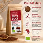Rooibos Bio Terra Etica en vrac avec infographie ingrédients et certifications organiques