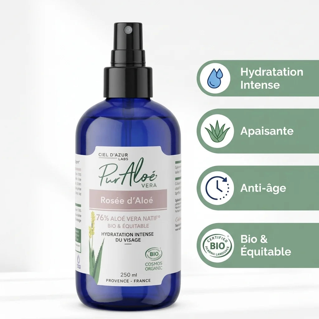 Spray Pur'Aloe Rosée d'Aloé Vera Bio 76% avec bénéfices hydratation et anti-âge