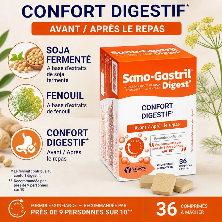 SANO-GASTRIL® DIGEST' comprimés avec ingrédients soja fermenté, fenouil et confort digestif