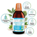 Santox Buvable Bio 500ml LT Labo avec icônes détoxification et drainage hépatique