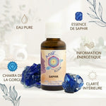 Elixir de cristal Saphir avec lapislazuli, ingrédients et propriétés énergétiques pour le chakra de la gorge