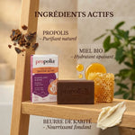 Savon bio Propolis Miel Karité Propolia avec ingrédients actifs naturels en studio
