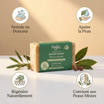 Savon d'Alep Najel 12% HBL avec ses bénéfices : nettoyage doux, apaisement peau mixte