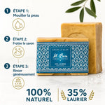 Savon d'Alep 35% Laurier Al Bara 200g avec guide d'utilisation naturel