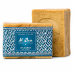 Savon d'Alep 35% Laurier Al Bara 200g emballé et déballé sur fond blanc