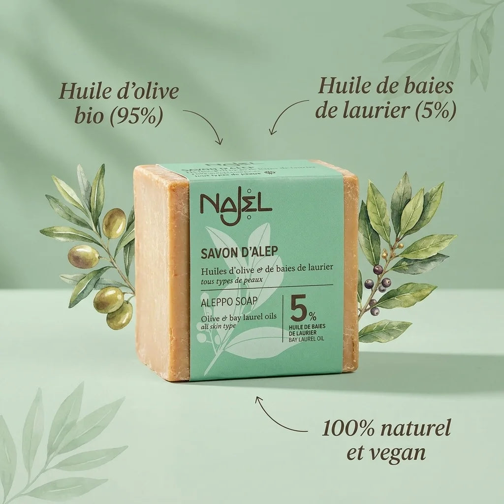 Savon d'Alep Najel 5% HBL naturel avec huile d'olive bio et baies de laurier