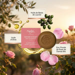 Savon d'Alep Najel rose de Damas bio avec huile d'olive et laurier en packaging rose