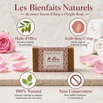 Savon d'Alep à l'argile rose Al Bara 150g avec ingrédients naturels, huile d'olive
