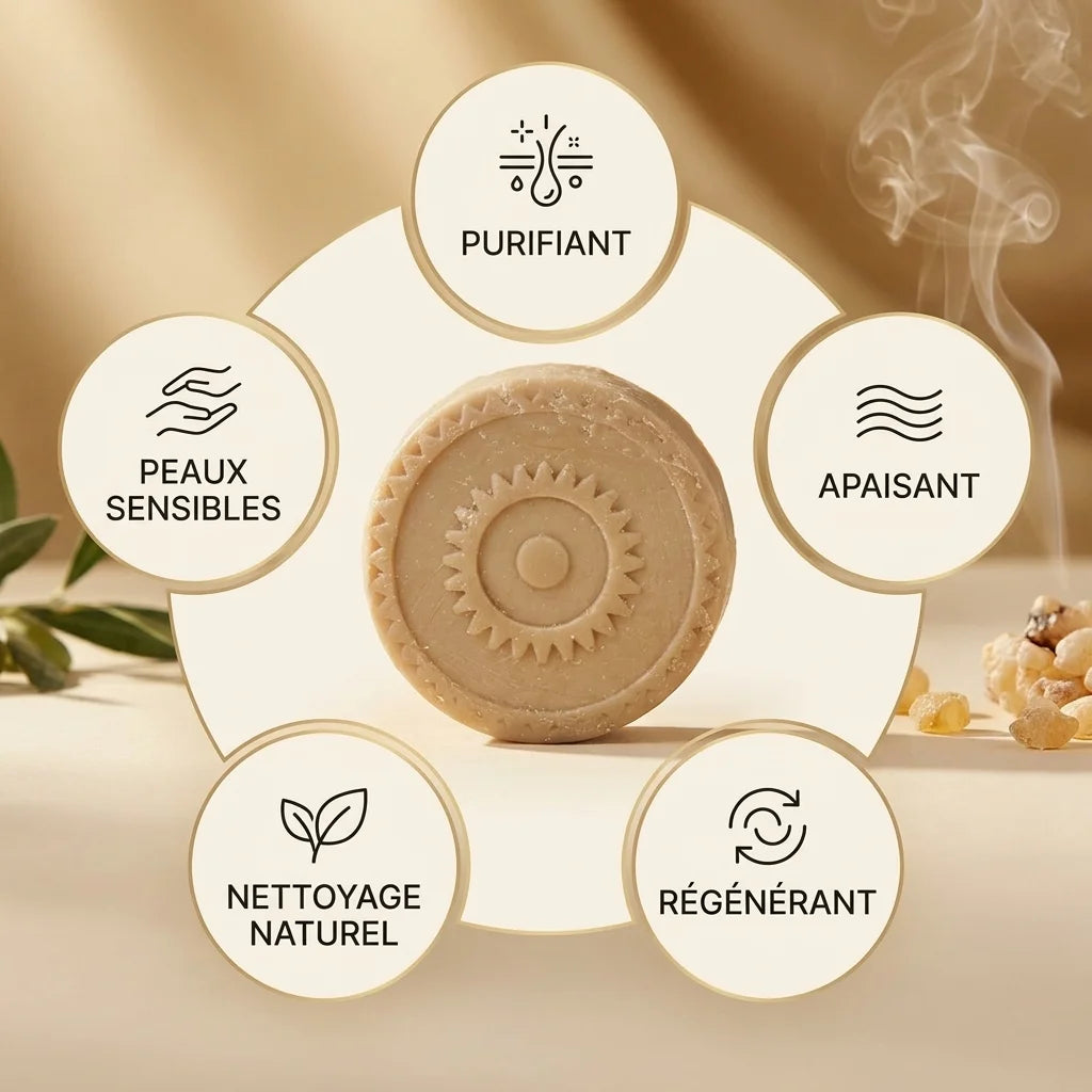 Savon d'Alep Najel à l'encens avec ses 5 bénéfices : purifiant, apaisant, régénérant