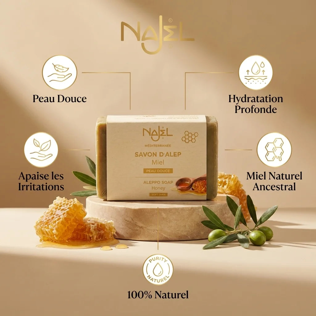 Savon d'Alep Najel au miel naturel - hydratation profonde et apaisement peau