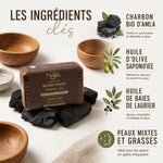 Savon d'Alep Najel au charbon bio avec ingrédients naturels pour peaux mixtes et grasses