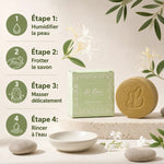 Savon d'Alep Chèvrefeuille Al Bara avec guide d'utilisation en 4 étapes - soin naturel premium