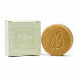 Savon d'Alep Chèvrefeuille Al Bara barre dorée avec emballage vert, fond blanc