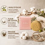 Savon d'Alep Fleur de Coton Al Bara avec ingrédients naturels huile d'olive et fleurs de coton