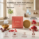 Savon d'Alep Grenade Al Bara 50g avec ingrédients naturels huile olive et essence grenade