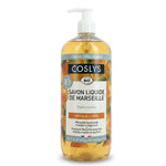 Savon liquide Marseille Bio Mandarine Coslys en flacon verre ambré avec pompe blanche