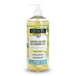 Savon liquide de Marseille Coslys fleur d'oranger avec pompe blanche sur fond blanc