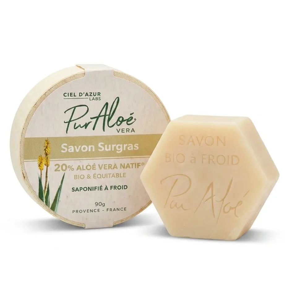 Savon bio saponifié à froid 20% Aloe Vera avec emballage carton Pur'Aloé Vera