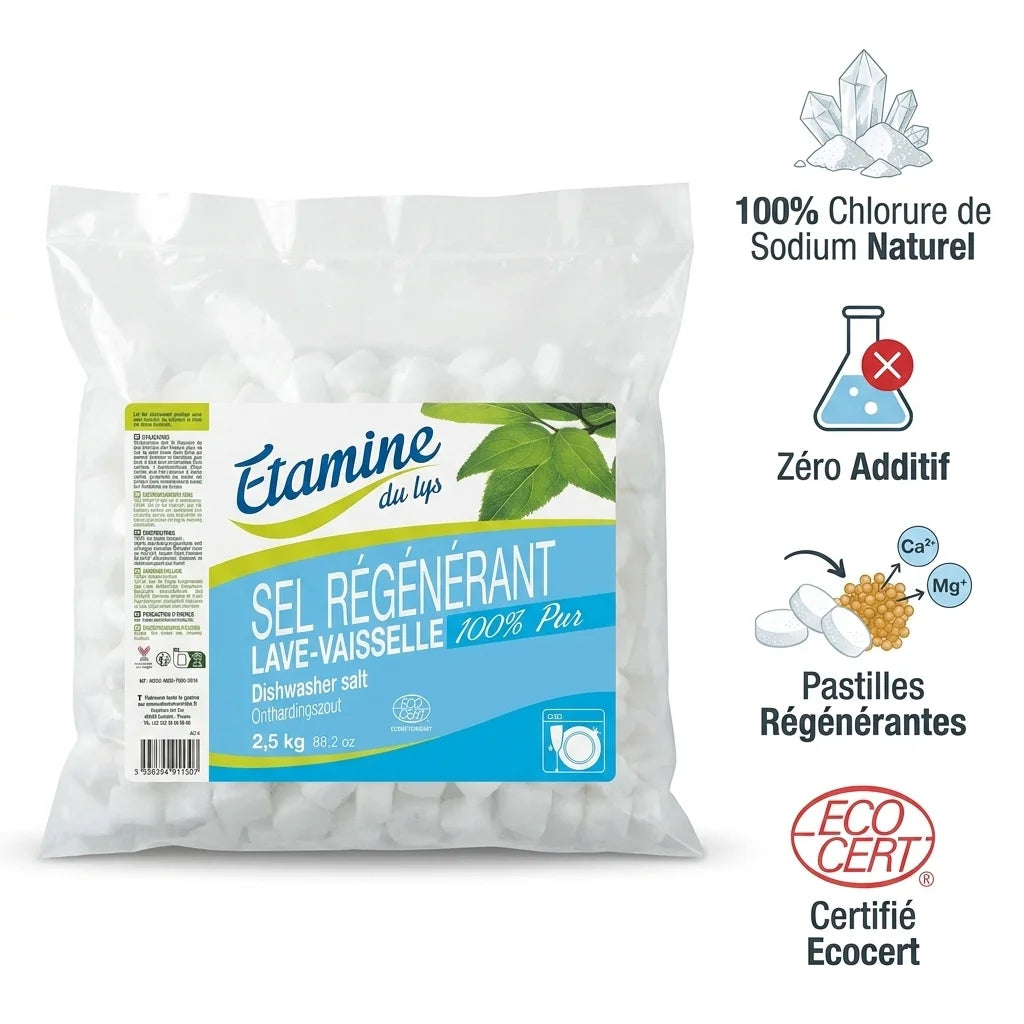 Sel régénérant Etamine du Lys en pastilles - 100% chlorure de sodium naturel certifié Ecocert
