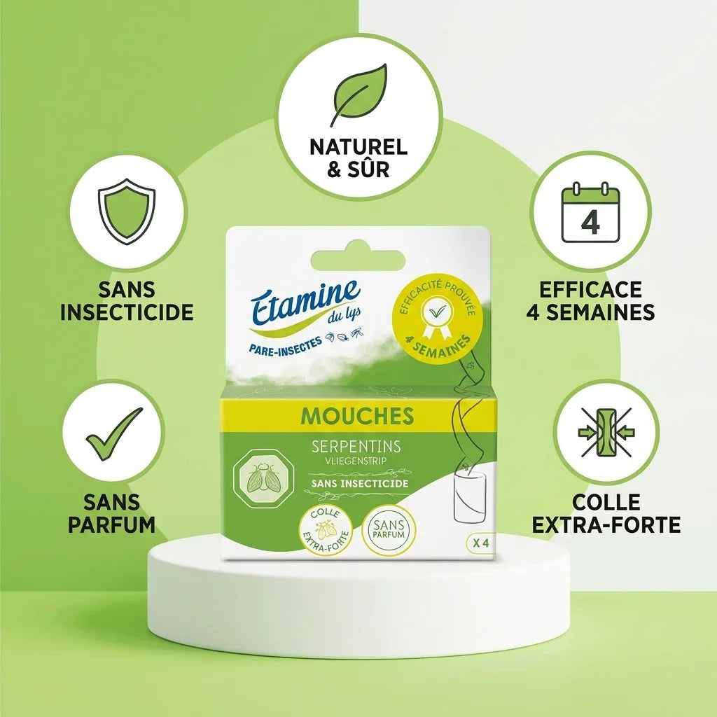 Serpentins Attrape-Mouches Etamine du Lys avec bénéfices : sans insecticide, efficace 4 semaines, colle forte