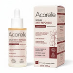 Sérum anti-repousse bio Acorelle flacon et emballage sur fond blanc