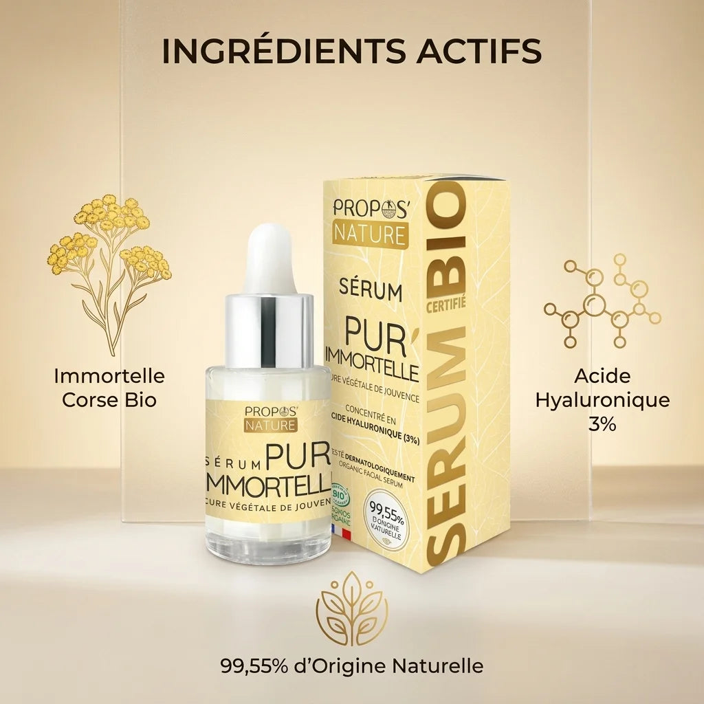 Sérum Pur'immortelle bio Propos'Nature avec ingrédients naturels et acide hyaluronique