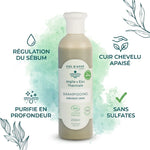 Shampoing bio cheveux gras 250ml argile eau thermale avec bénéfices régulation sébum cuir chevelu apaisé