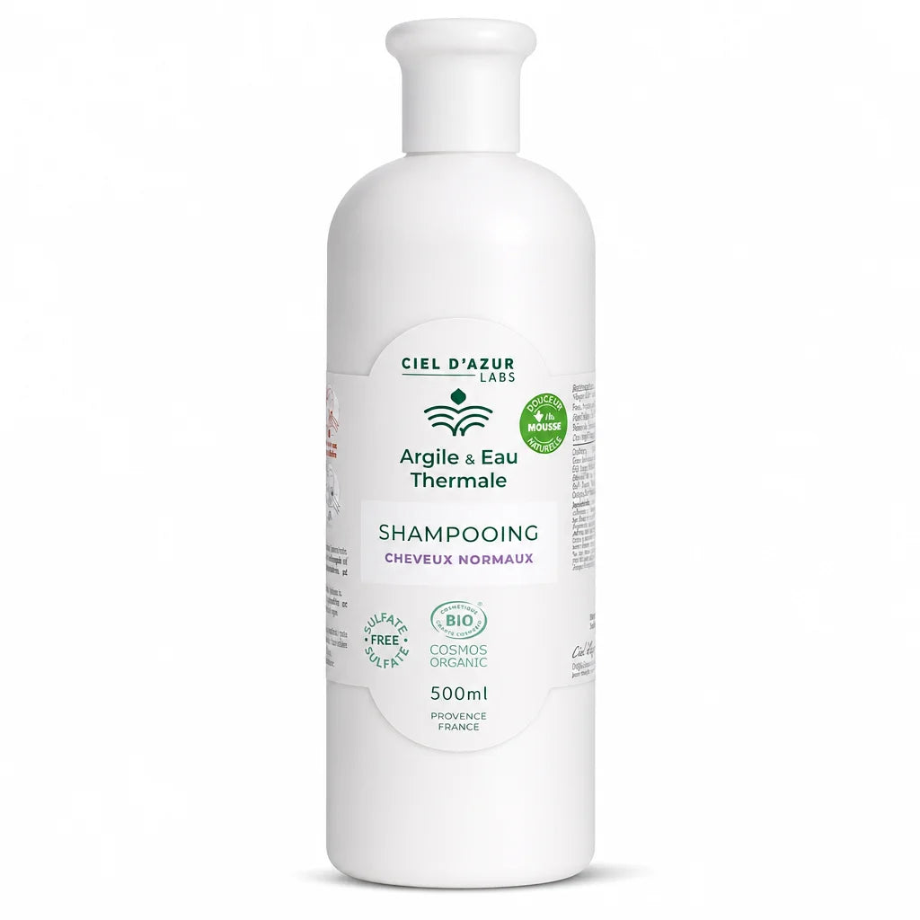 Shampoing bio Argile & Eau Thermale 500ml pour cheveux normaux - Ciel d'Azur Labs