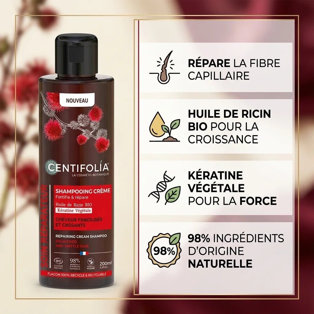 Shampoing crème réparateur bio Centifolia 200ml avec bénéfices naturels et ingrédients certifiés
