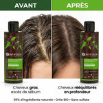 Shampoing purifiant Centifolia bio avant-après : cheveux rééquilibrés sans sulfate