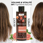 Comparaison avant/après shampoing volume bio Centifolia - cheveux fins transformés avec plus de volume et vitalité