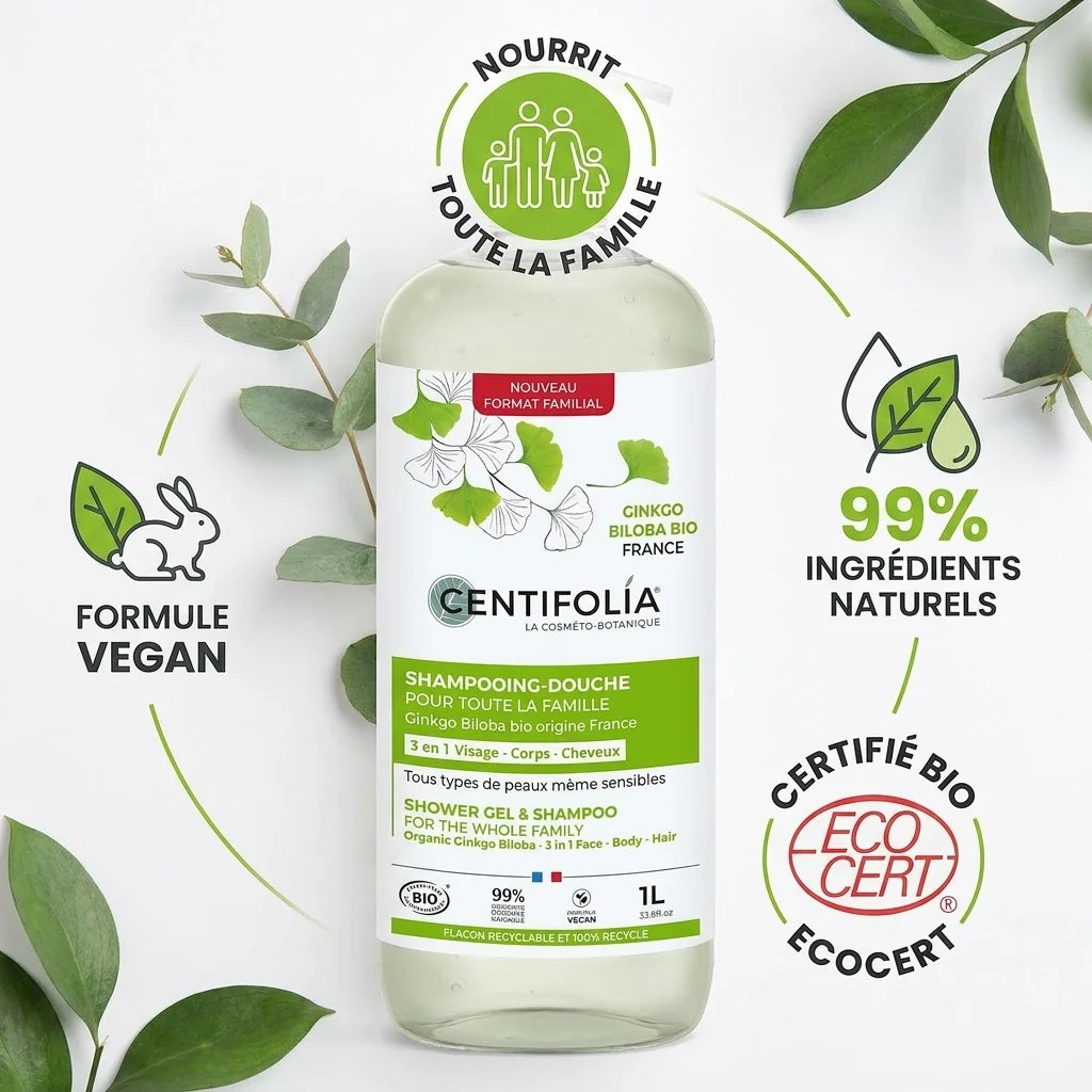 Shampooing-Douche Bio Centifolia 3 en 1 certifié avec ingrédients naturels et formule vegan