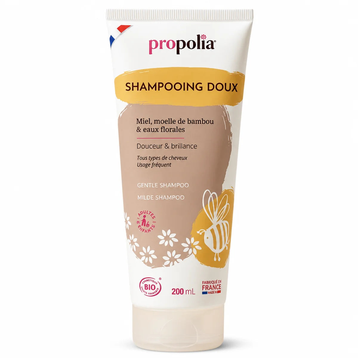 Shampooing doux Bio Miel & Bambou Propolia - flacon sur fond blanc