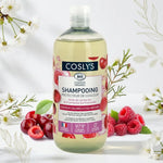 Shampooing protecteur couleur Coslys bio vegan avec fruits rouges, bouteille produit