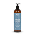 Shampooing savon d'Alep Najel bio avec pompe, cheveux normaux, flacon bleu sur fond blanc