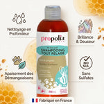Shampooing Miel Propolis Propolia - Nettoyage profond, apaisement démangeaisons, brillance, sans sulfates, fabrication France