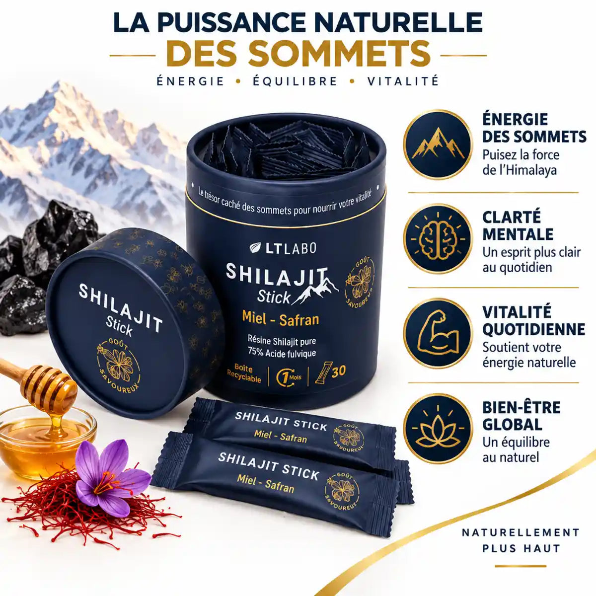 Shilajit Miel-Safran stick LT Labo - Énergie, clarté mentale, vitalité et bien-être