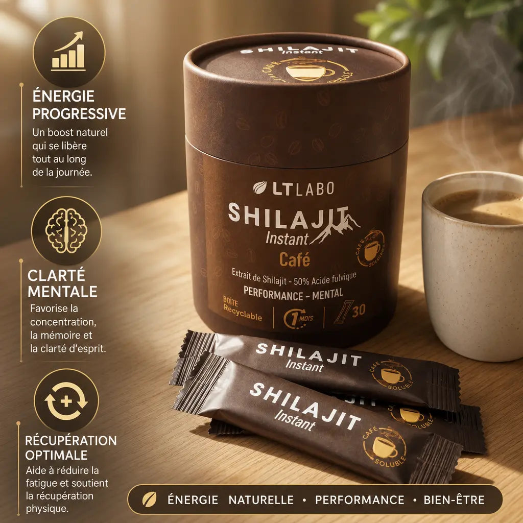 Shilajit instant café LT Labo 30 sticks avec bénéfices énergie mentale récupération