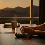 Entrepreneur travaillant au bureau avec café Shilajit instant, productivité matinale et énergie naturelle