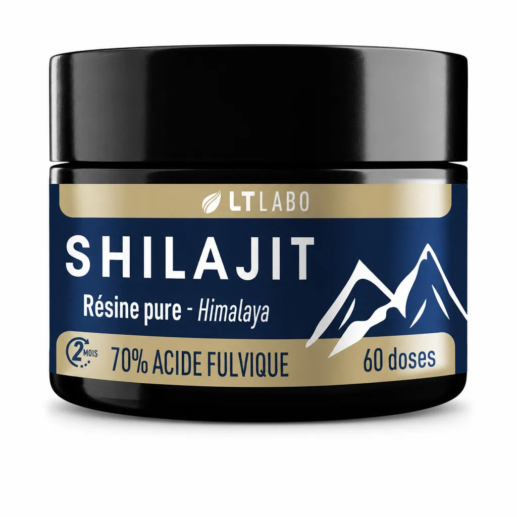 Shilajit résine pure 70% acide fulvique 30g LT Labo en pot verre bleu marine