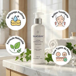 SILACLEAN lotion démaquillante tonifiante avec icônes bénéfices et ingrédients naturels