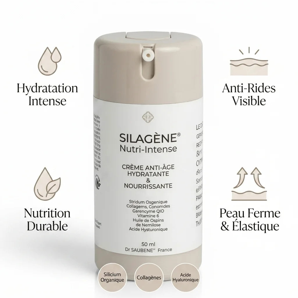 SILAGENE® Nutri-Intense flacon avec bénéfices hydratation, anti-rides, nutrition et fermeté