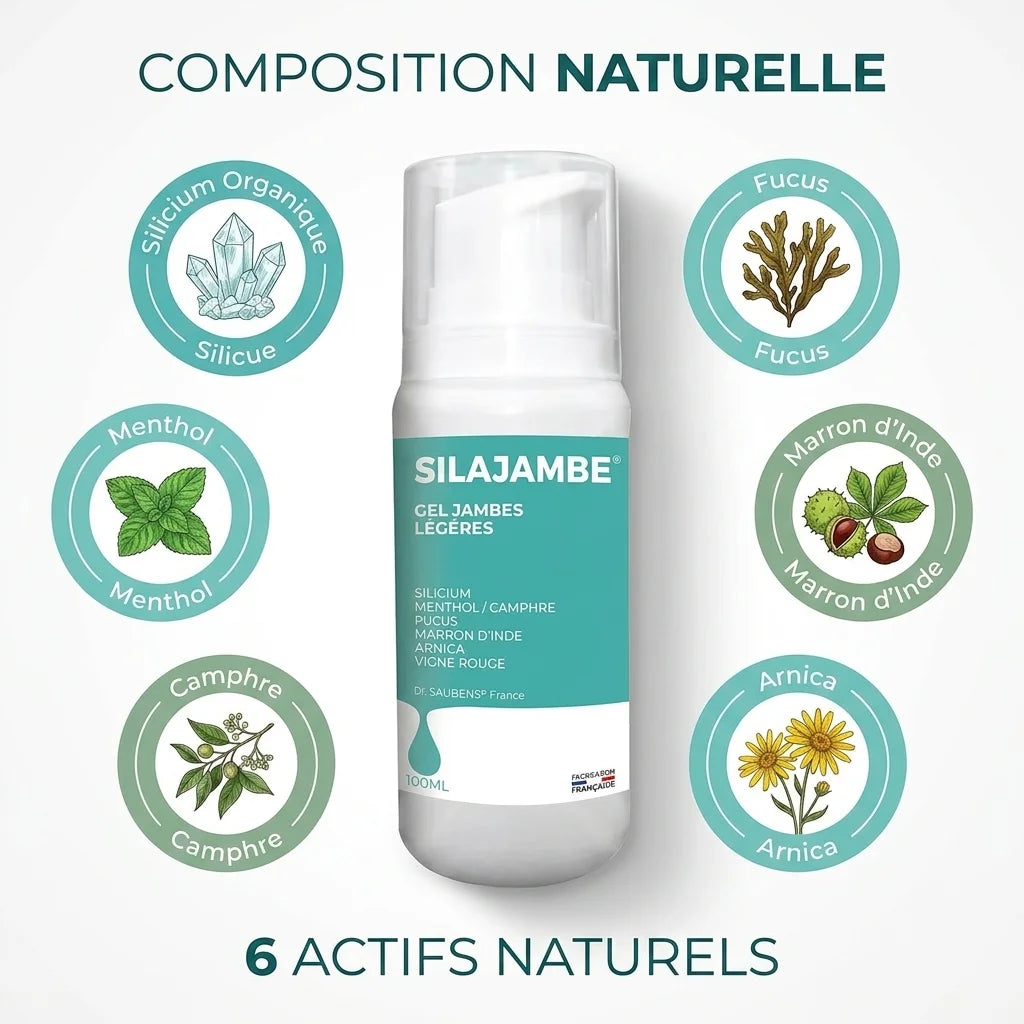 Silajambe gel en flacon avec pompe, composition naturelle de 6 actifs, fond blanc