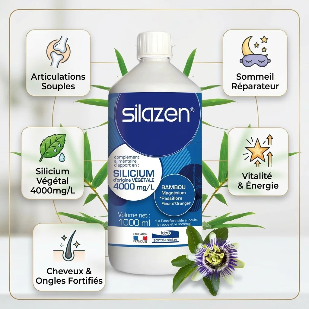 SILAZEN® bouteille avec bénéfices: articulations, silicium, sommeil, vitalité et cheveux fortifiés