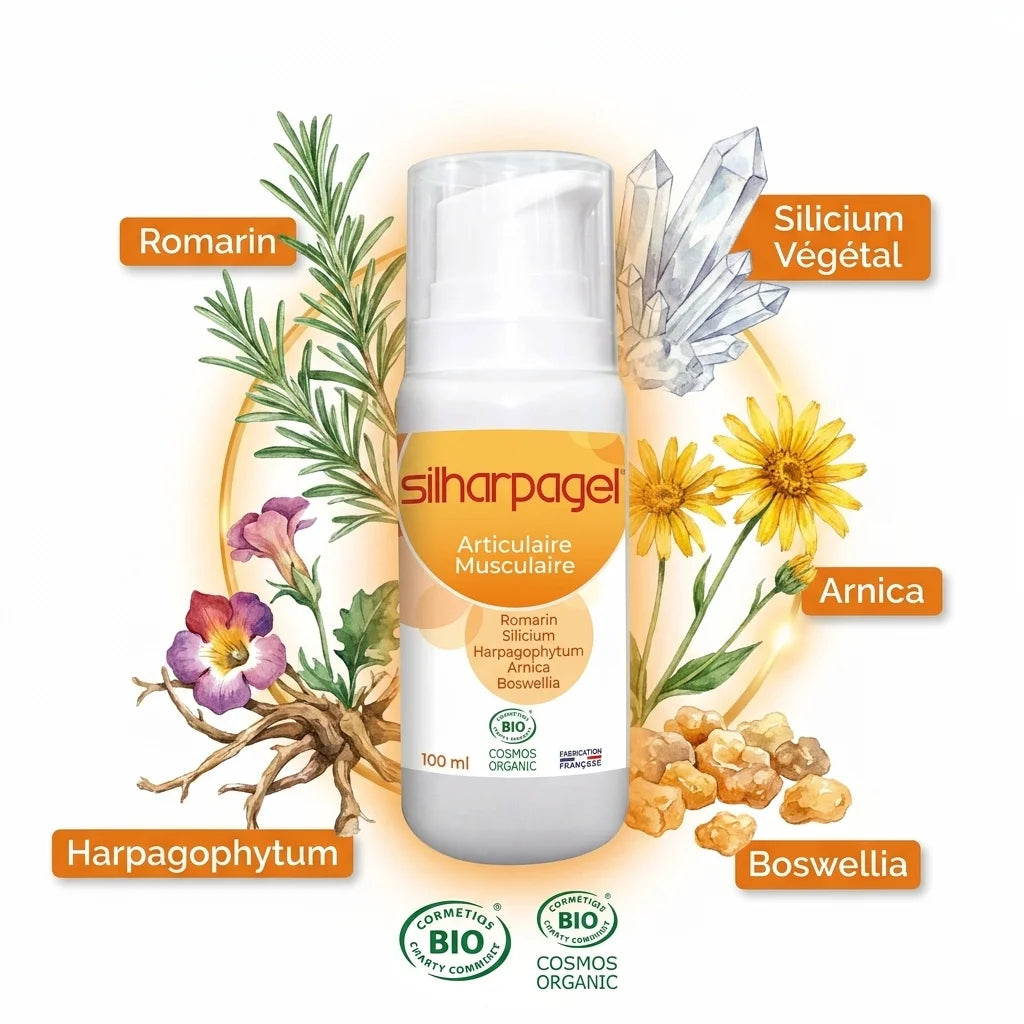 Silharpagel Bio en flacon avec ingrédients botaniques certifiés et label orange